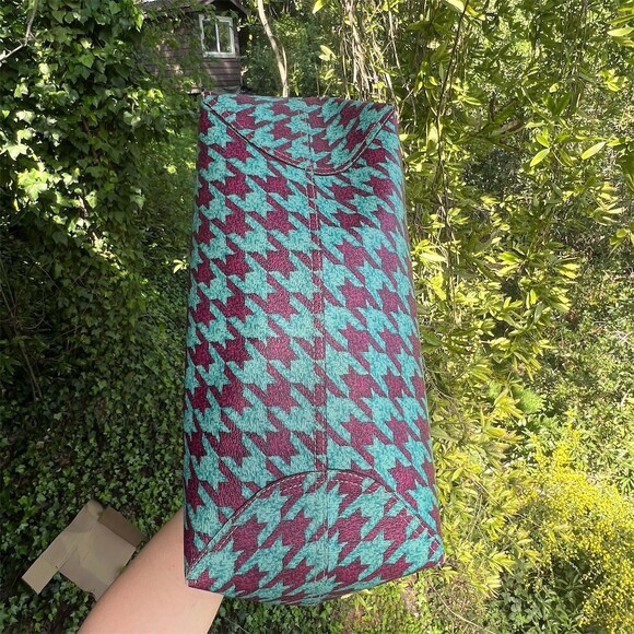 COACH City Tote Teal/Burgundy Houndstooth w Silver Hardware Shoulder Bag - Picture 4 of 8